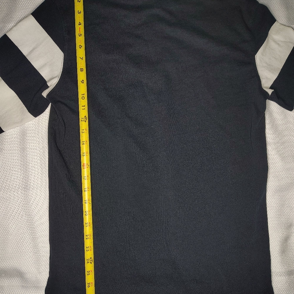 Navy and White Striped Long Sleeve ZARA Polo Shirt - Picture 6 of 9